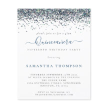 Convite para Quinceañera, Glitter Azul Pavão de Or