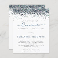 Convite para Quinceañera, Glitter Azul Pavão de Or