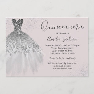 Convite para Quinceanera, Gown Dusty Pink