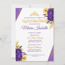 Convite para Quinceañera lavanda e Dourada