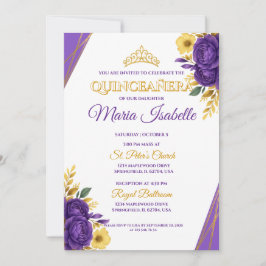 Convite para Quinceañera lavanda e Dourada