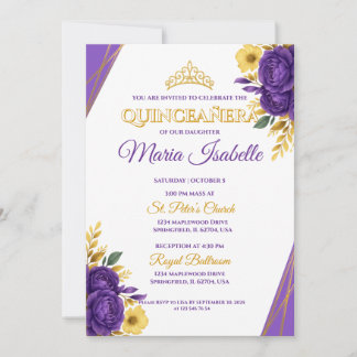 Convite para Quinceañera lavanda e Dourada