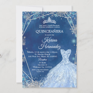 Convite para Quinceanera marinho Blue e Silver Win