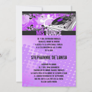 Convite para Quinceanera para girar de DJ Purpl 5x