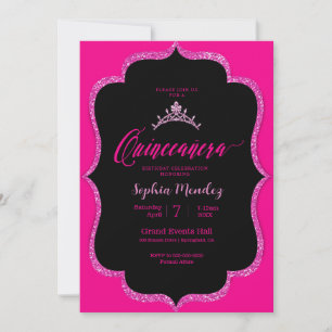 Convite para Quinceanera Preto e Rosa