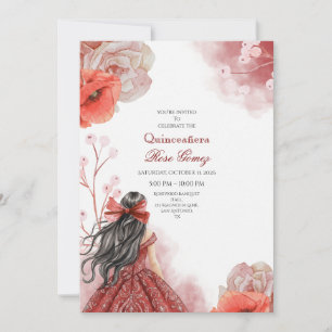 Convite para Quinceañera Red Watercolor Editável