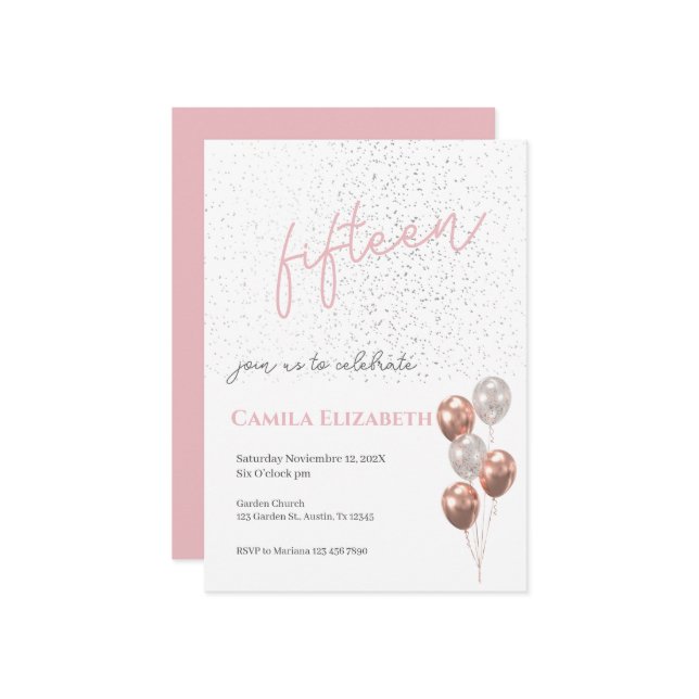 Convite para Quinceañera Rosa (Frente/Verso In Situ)