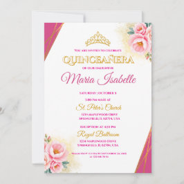 Convite para Quinceañera rosa e Dourada