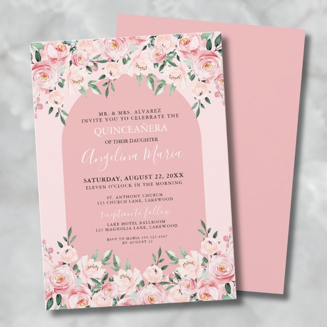 Convite para Quinceanera Rosa Elegante (Elegant Pink Quinceanera Invitation)
