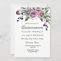 Convite para Quinceanera, Rosa Roxo Plum Elegante
