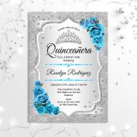 Convite para Quinceanera Silver Icy Blue Turquoise