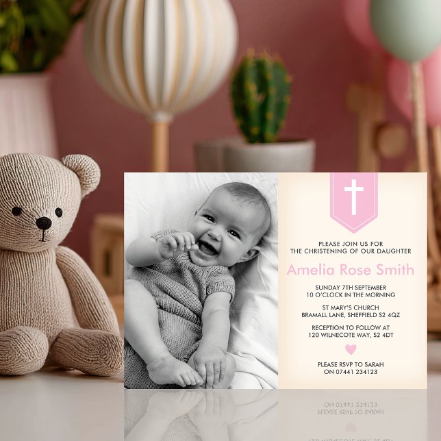 Convite para raparigas Christening/Baptism (Invite your loved ones to your baby girl's christening with this soft and elegant invitation)