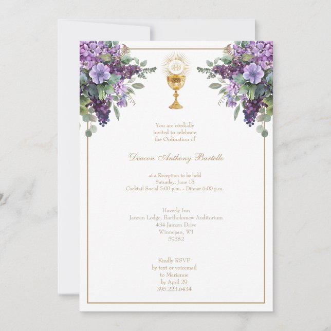 Convite para Recepção da Ordenação do Padre Deacon (Frente)