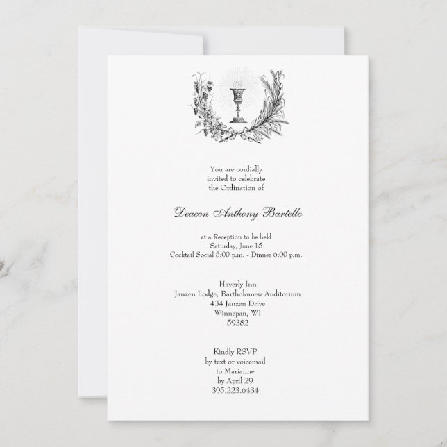 Convite para Recepção da Ordenação do Padre Deacon (Frente)