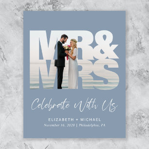 Convite para Recepção de casamento Azul Dusty com 