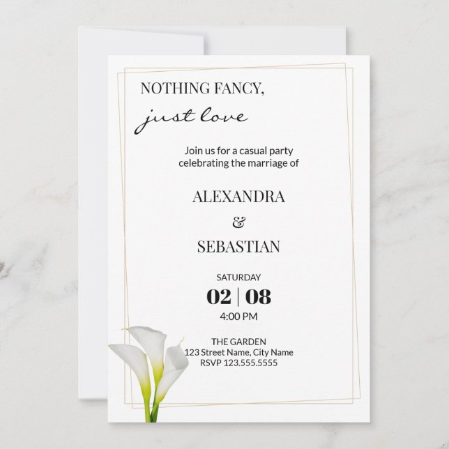 Convite para Recepção de Casamento com Lírio Calla (Frente)