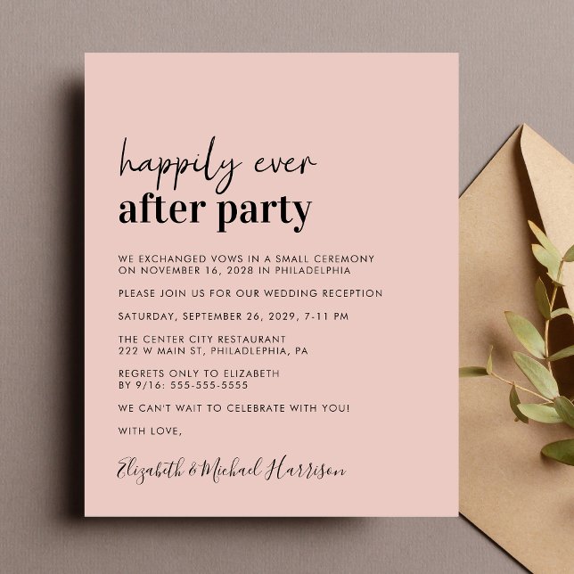 Convite para Recepção de casamento de Blush de Fot (A chic budget-friendly Happily Ever After Party invitation for your wedding celebration)