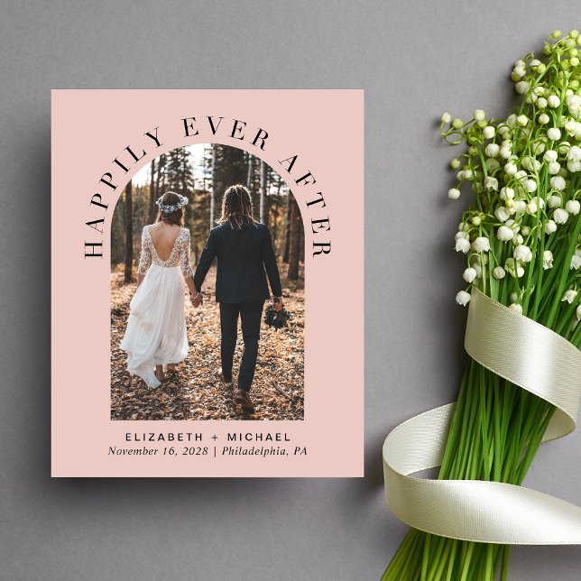 Convite para Recepção de casamento de Blush de Fot (Celebrate your love story with an invitation showcasing your favorite photo in an elegant arch frame)