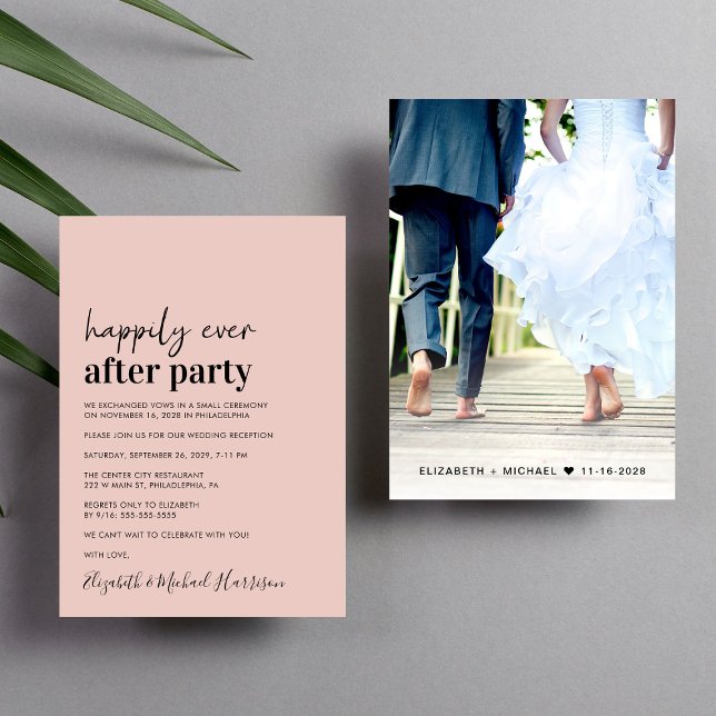 Convite para Recepção de casamento de Blush de Fot (An chic Happily Ever After Party invitation for your wedding celebration)