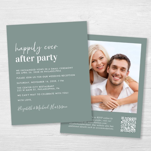 Convite para Recepção de casamento de Código QR de (An chic Happily Ever After Party all-in-one invitation for your wedding celebration)