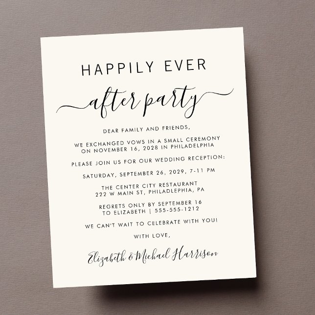 Convite para Recepção de casamento de Creme de Fot (A chic budget-friendly Happily Ever After Party invitation for your wedding celebration)