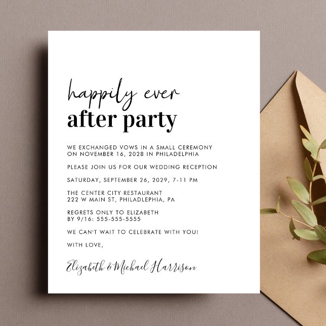 Convite para Recepção de casamento de Fotografias  (A chic budget-friendly Happily Ever After Party invitation for your wedding celebration)