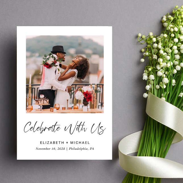 Convite para Recepção de casamento de Fotografias  (Celebrate your love story with a reception invitation showcasing your favorite wedding photo)
