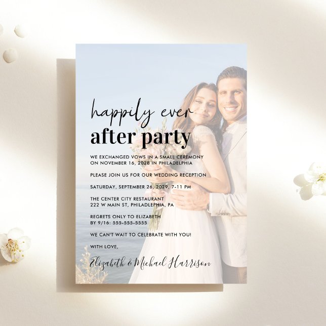 Convite para Recepção de casamento de Fotos Modern (An chic Happily Ever After Party photo invitation for your wedding celebration)