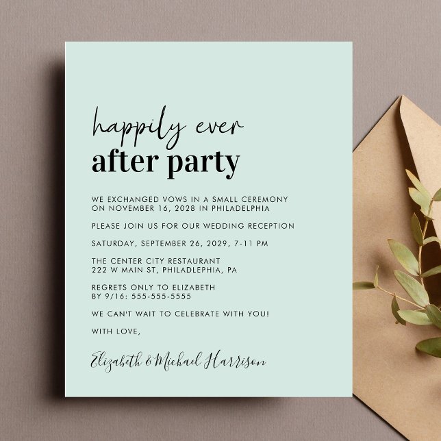 Convite para Recepção de casamento de Mensagem de  (A chic budget-friendly Happily Ever After Party invitation for your wedding celebration)