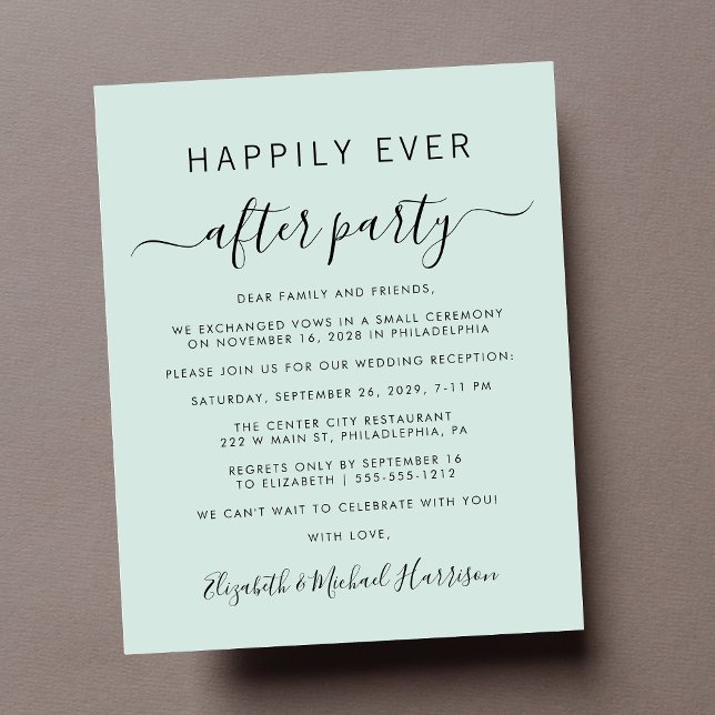 Convite para Recepção de casamento de Mensagem de  (A chic budget-friendly Happily Ever After Party invitation for your wedding celebration)