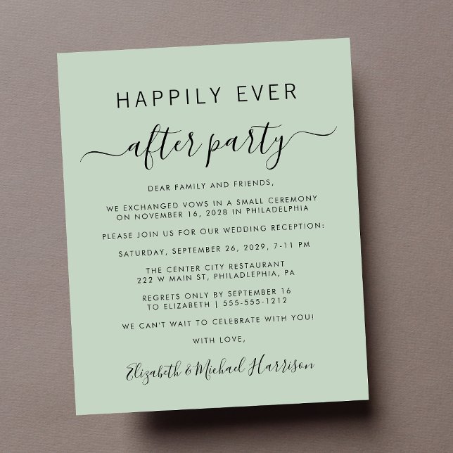 Convite para Recepção de casamento de Sage de Foto (A chic budget-friendly Happily Ever After Party invitation for your wedding celebration)