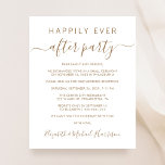 Convite para Recepção de casamento de Script Doura<br><div class="desc">Eleição orçamental ou anúncio privado de casamento e convite de festas de recepção de casamento ou celebração. A frente apresenta "Felizmente, Nunca Depois da Festa" em uma simples tipografia dourada e um guião de ouro com baloiços. Personalize o seu anúncio e convite e adicione os seus nomes num script dourado...</div>