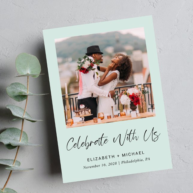Convite para Recepção de casamento Elegante de Men (Celebrate your love story with a reception invitation showcasing your favorite wedding photo)