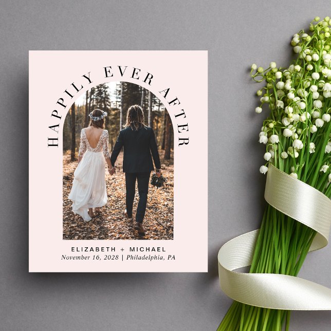 Convite para Recepção de casamento Rosa de Arch (Celebrate your love story with an invitation showcasing your favorite photo in an elegant arch frame)