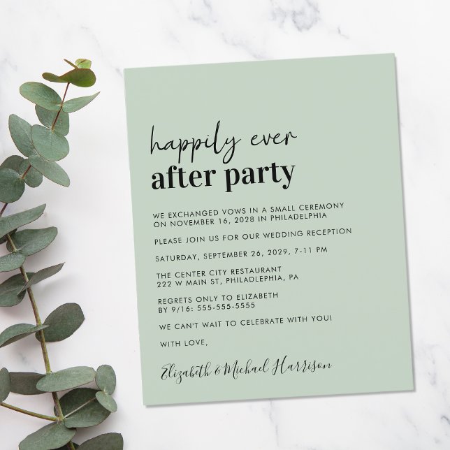 Convite para Recepção de casamento Verde da Sage O (A chic and affordable Happily Ever After Party invitation)