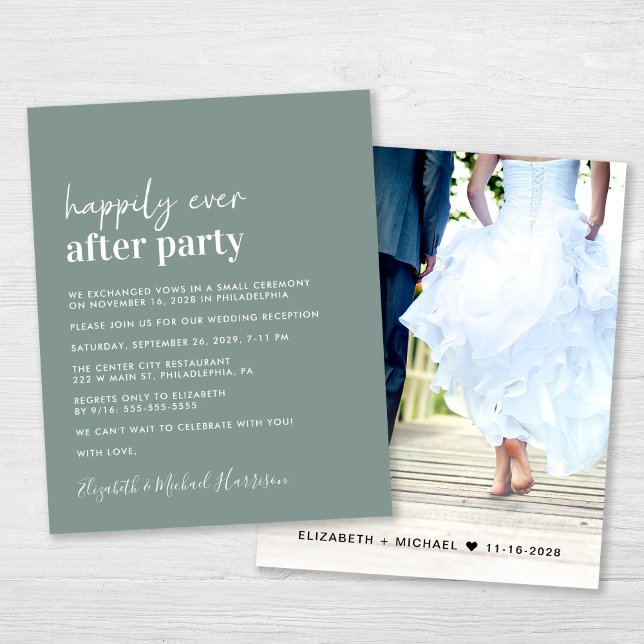 Convite para Recepção de casamento Verde de Sage d (An chic Happily Ever After Party photo invitation for your wedding celebration)