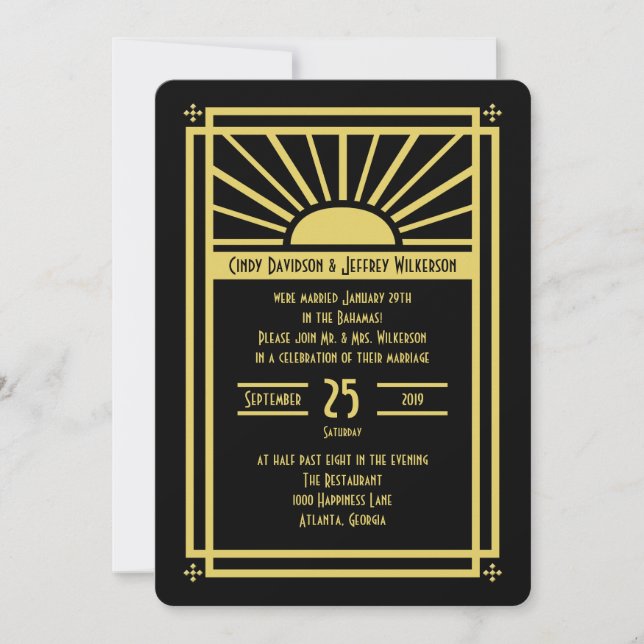 Convite para Recepção de Pós-Casamento -- Art Déco (Frente)
