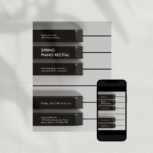 Convite para Recital da Academia de Música de Pian (Modern Piano Music Academy Recital Invitation)
