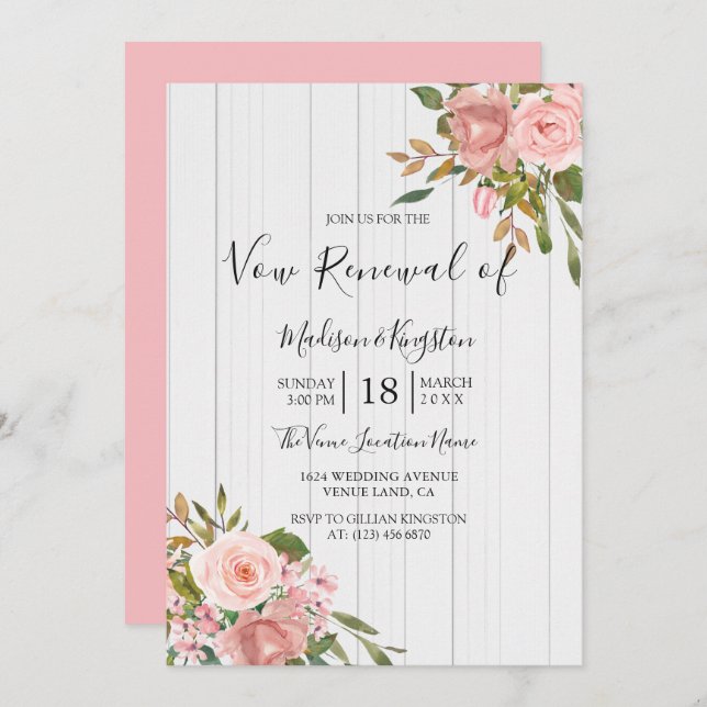 Convite para renovação de vitelas de madeira branc (Frente/Verso)