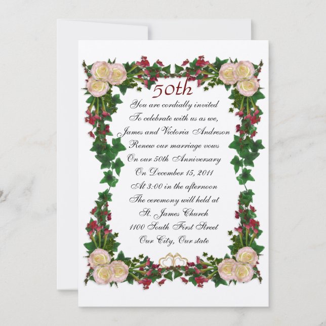 Convite para renovação de votos de aniversário de  (Frente)