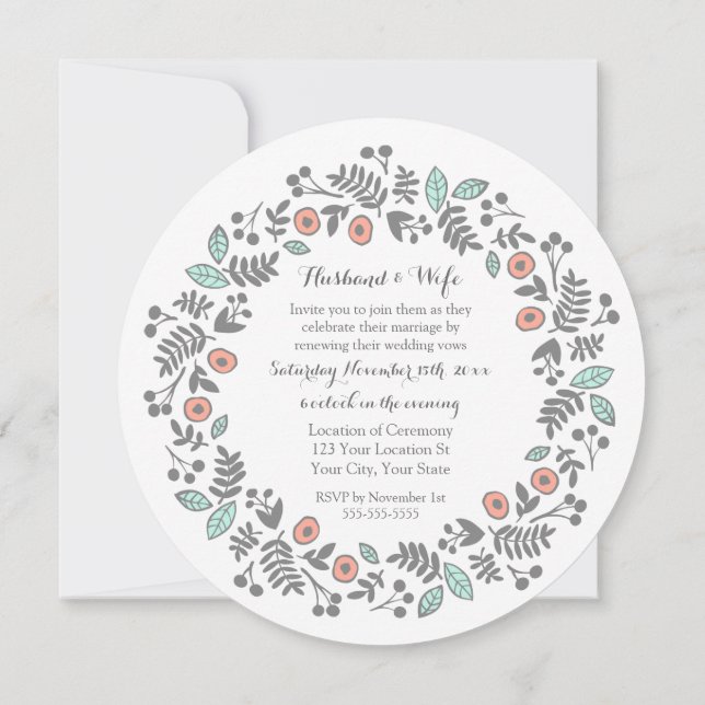 Convite para Renovação de Vow da Cinza Coral Aqua (Verso)