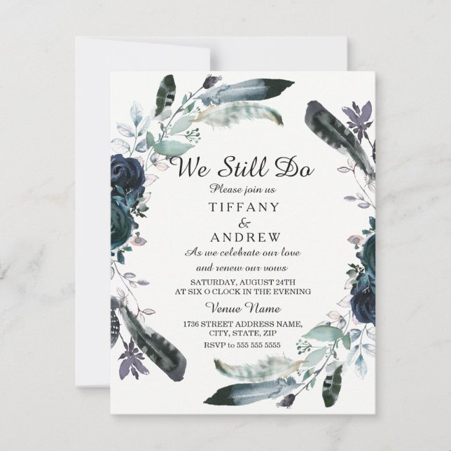 Convite para renovação de Vow Floral Floral Negro  (Frente)