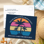 Convite para Reunião da Família Palm Tree da Praia<br><div class="desc">Este convite postal de uma bela palmeira de praia é perfeito para uma reunião familiar de verão numa ilha tropical. Personalize estes convites divertidos para uma viagem costeira com amigos ou familiares.</div>