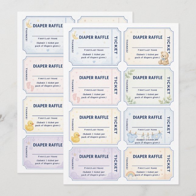 Convite para Rifas de Fraldas para Bebê (Frente/Verso)