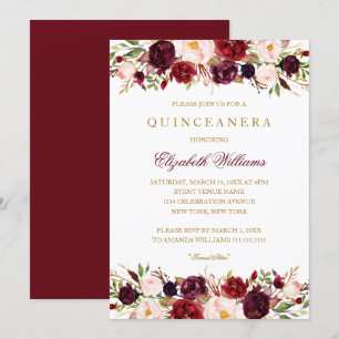 Convite para Rosa de Quinceanera da Borgonha Elega
