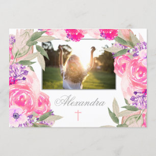 Convite para Rosas Florais de Foto da Primeira Com