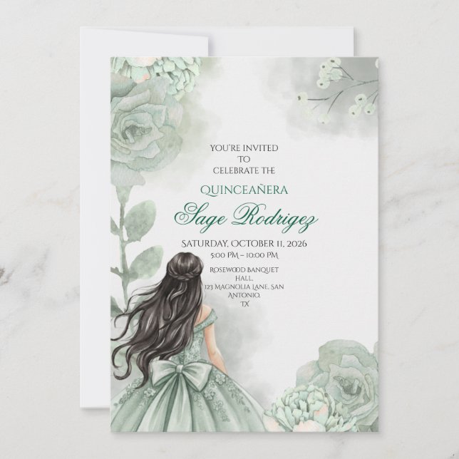 Convite para Sage Green Quinceañera (Frente)