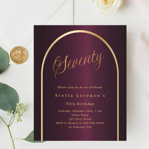convite para script burgundy de ouro de 70 anivers