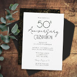 Convite para Script Elegante de 50º Aniversário de<br><div class="desc">Convites para o 50º aniversário de casamento. A fonte do script é realçada com a fonte de nome de serif de leitura fácil. Fácil de ajustar para as suas necessidades de casamento. Design elegante preto e branco mínimo.</div>