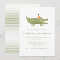 Convite para segundo aniversário Crocodilo Verde d